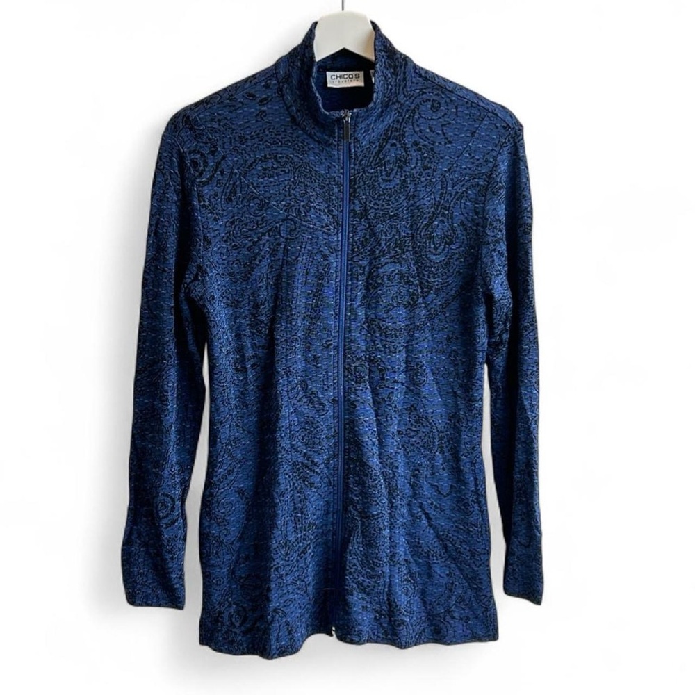 Chico's Travelers Blue long sleeve zip up top Size 0